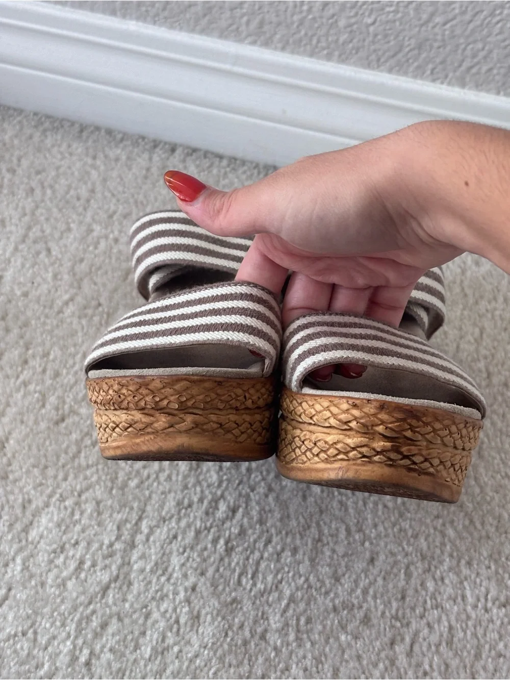 Charleston Shoe Company - Ivory Striped Wedge Sandals